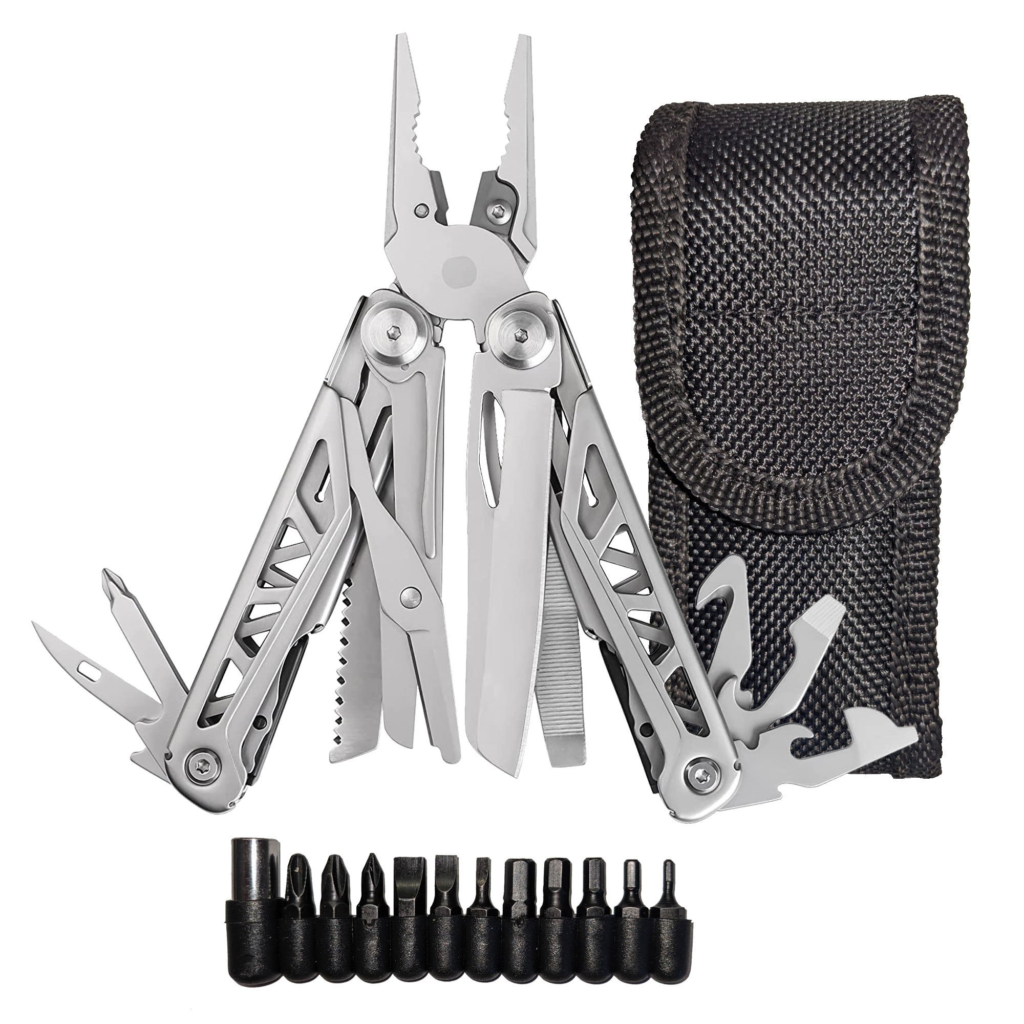 Heavy Duty Multitool | Military Grade Stainless Steel Frame; Deep Profile Blade; First Aid Scissors; Sturdy Pliers; Cord Cutter; 18 Locking Tools Heavy Duty Multitool | Military Grade Stainless Steel Frame; Deep Profile Blade; First Aid Scissors; Sturdy Pliers; Cord Cutter; 18 Locking Tools