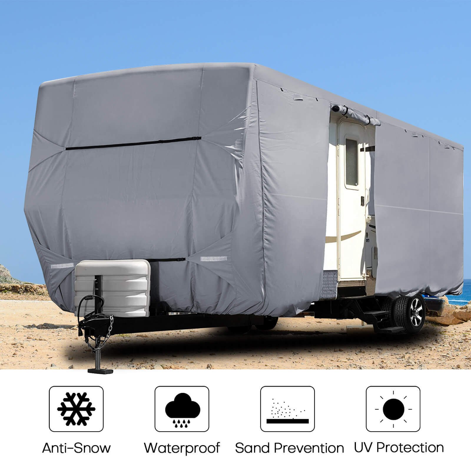 Heavy Duty Travel Trailer RV Cover Waterproof 4-Ply Anti-UV Fits Camper 16'-38' Heavy Duty Travel Trailer RV Cover Waterproof 4-Ply Anti-UV Fits Camper 16'-38'